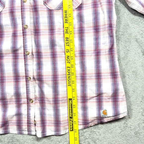 Carhartt Women’s XL Plaid Button Down Shirt Pink Purple Cotton Blend Workwear - Picture 9 of 9